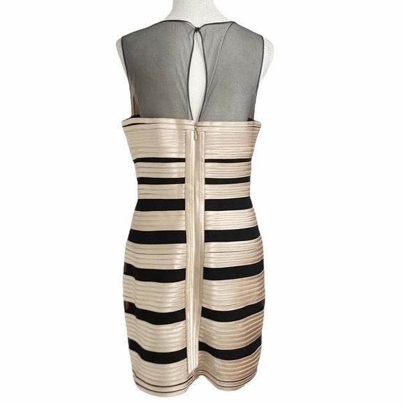 Bcbgmaxazria BRENDA BLACK CHAMPAGNE MESH SATIN BANDAGE COCKTAIL FORMAL DRESS - Picture 3 of 11